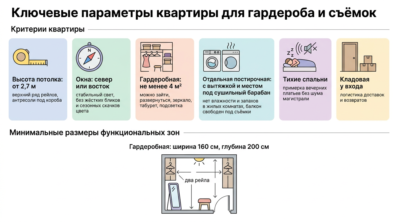 Ключевые параметры квартиры для гардероба и съемок